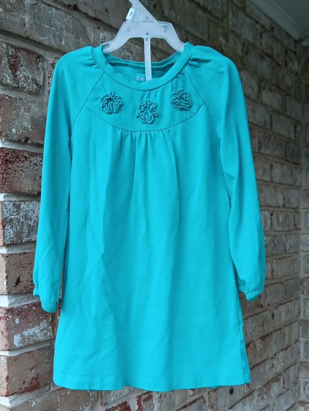 OshKosh B'gosh Turquoise Long-Sleeve Dress with Rosette Yoke